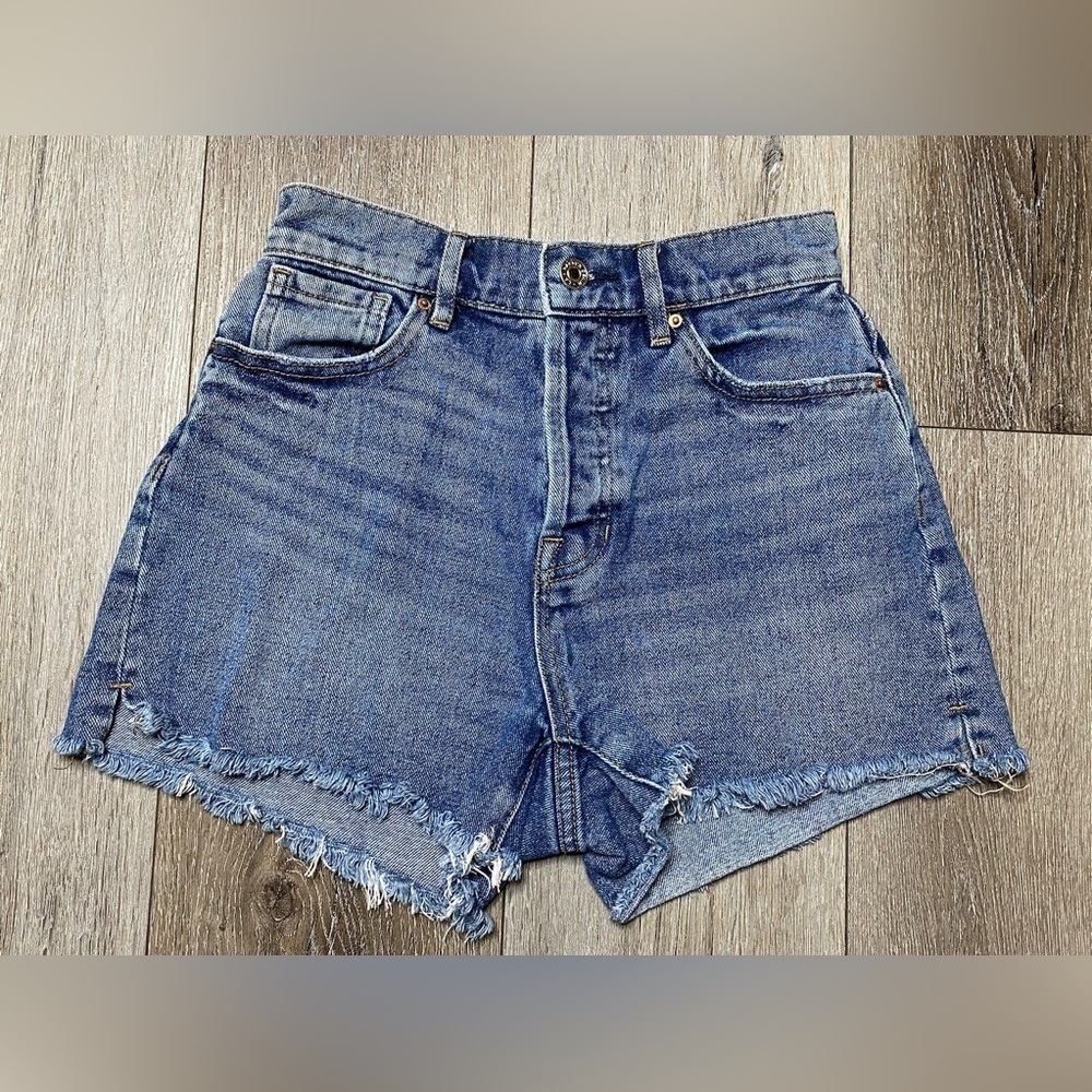Pacsun High Rise Icon Short Denim Cut Off Ram Hem Button Fly 100% Cotton Size 24